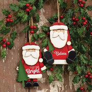 Believe & Bright Santa & Tree Wooden Ornament  (2 Count Assortment)