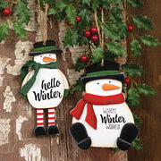 Warm Winter Wooden Snowman Ornament  (2 Count Assortment)