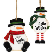 Warm Winter Wooden Snowman Ornament  (2 Count Assortment)