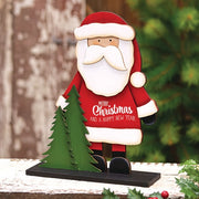 Merry Christmas Wooden Santa & Trees on Base - 9.5"H