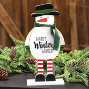Warm Winter Wishes Wooden Snowman with Scarf on Base - 10.25"H