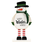 Warm Winter Wishes Wooden Snowman with Scarf on Base - 10.25"H