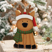 Santa Hat Reindeer Chunky Wooden Sitter