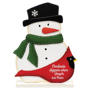 Cardinals Appear Wooden Snowman on Base - 10.5"H