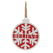 Wooden Sparkle Snowflake Believe Christmas Bulb Hanger