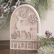 Noel Deer & Snowflakes White Glittered Arch Sitter