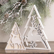 White Glitter Deer & Christmas Tree Sitters (Set of 2)