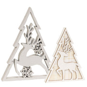 White Glitter Deer & Christmas Tree Sitters (Set of 2)
