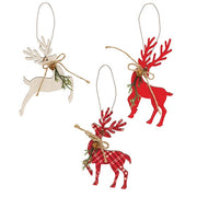 Woodland Pine & Bell Deer Ornament  (3 Count Assortment)