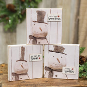 Snowy Word Tag Stitched Snowman Block  (3 Count Assortment)