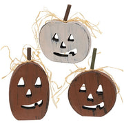 Primitive Distressed Wood Cutout Jack O Lantern Sitter  (3 Count Assortment)