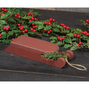 Distressed Wooden Red Sled with Pine - 9"