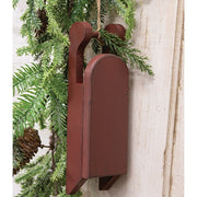 Distressed Wooden Red Sled with Pine - 9"