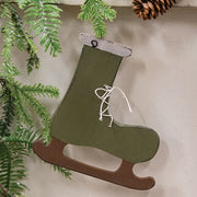 Primitive Wooden Green Ice Skate Ornament