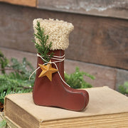 Distressed Primitive Wood Red Stock Sitter with Pine & Rusty Star