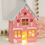 Frosty Pink Yuletide Folklore Wooden House