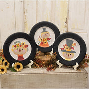 Scarecrow with Flowers Wooden Plate  (3 Count Assortment)