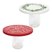 Glass Jar with Christmas Wood Topper  (2 Count Assortment)