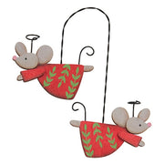Wooden Flying Angel Mice Pair Hanging Ornament  (3 Count Assortment)