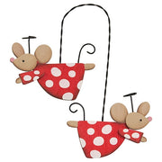 Wooden Flying Angel Mice Pair Hanging Ornament  (3 Count Assortment)