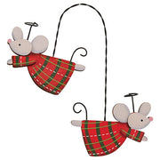 Wooden Flying Angel Mice Pair Hanging Ornament  (3 Count Assortment)