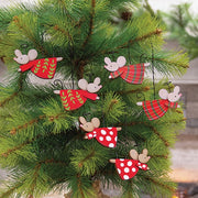 Wooden Flying Angel Mice Pair Hanging Ornament  (3 Count Assortment)