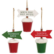 North Pole Arrow in Snowy Bucket Ornament  (3 Count Assortment)