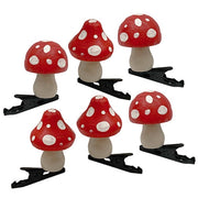 White Dotted Red Top Mushroom Clip Ornaments (Set of 6)