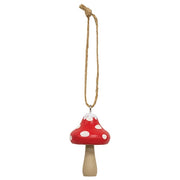Snowy Red-Capped Wooden Mushroom Ornaments (Set of 3)