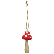 Snowy Red-Capped Wooden Mushroom Ornaments (Set of 3)