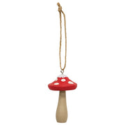 Snowy Red-Capped Wooden Mushroom Ornaments (Set of 3)