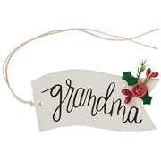 Family Words Wooden Button Holly Banner Gift Tag  (4 Count Assortment)