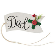 Family Words Wooden Button Holly Banner Gift Tag  (4 Count Assortment)