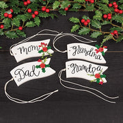 Family Words Wooden Button Holly Banner Gift Tag  (4 Count Assortment)