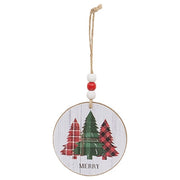 Season's Greetings Plaid Woodland Round Ornament  (2 Count Assortment)