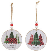 Season's Greetings Plaid Woodland Round Ornament  (2 Count Assortment)