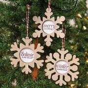 Merry Everything Wooden Snowflake Ornament  (3 Count Assortment)