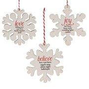 Believe - Joy - Love Snowflake Ornament  (3 Count Assortment)