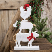 Distressed White Wooden Winter Farm Animal Stackers (Set of 3)