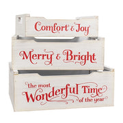 Most Wonderful Time of the Year Wooden Crates with Handles  (Set of 3)