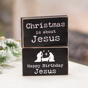 Happy Birthday Jesus Rectangle Wooden Block  (2 Count Assortment)