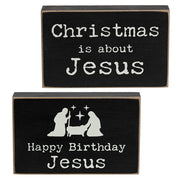 Happy Birthday Jesus Rectangle Wooden Block  (2 Count Assortment)