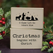 Christmas Begins With Christ Rectangle Wooden Block  (2 Count Assortment)
