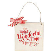 Most Wonderful Time of the Year Wooden Ornament with Bow