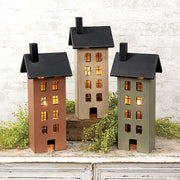 Distressed Wooden Primitive Saltbox House - 17.5"H  (3 Count Assortment)