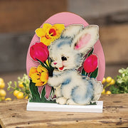 Vintage Bunny & Flowers Egg on Base