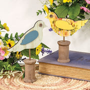 Cottage Rose Distressed Wooden Bird on Spool  (2 Count Assortment)