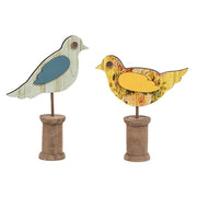 Cottage Rose Distressed Wooden Bird on Spool  (2 Count Assortment)