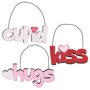 Cupid - Hugs - Kiss Cutout Word Ornaments (Set of 3)