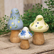 Indigo Bloom Floral Mushrooms (Set of 3)